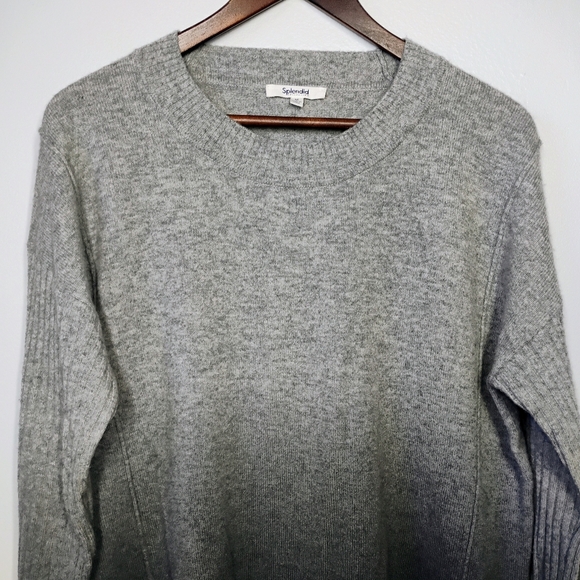 Splendid Divine Cashmere Sweater Gray Charcoal Dip Dye Ribbed Size Medium - Picture 4 of 14